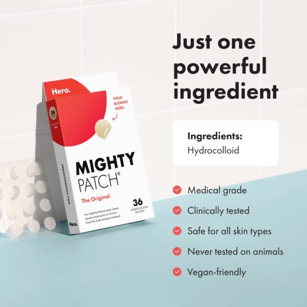 Mighty Patch™ Original patch from Hero Cosmetics - Hydrocolloid Acne Pimple Patch for Covering Zits and Blemishes in Face and Skin, Vegan-friendly and Not Tested on Animals (36 Count) - Image 4